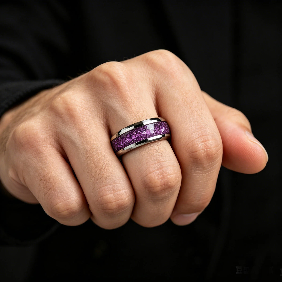 Fashion Silver Color Men Stainless Steel Ring with Purple Stone Inlay Rings for Men Women Wedding Jewelry Valentine's Day Gifts