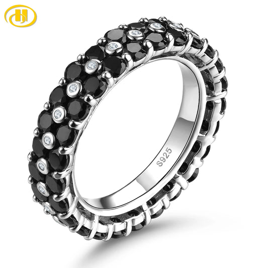 Natural Black Spinel Silver Rings 5.5 Carats Genuine Spinel Classic Fine Jewelry Unisex Style S925 Band Gifts for Birthday