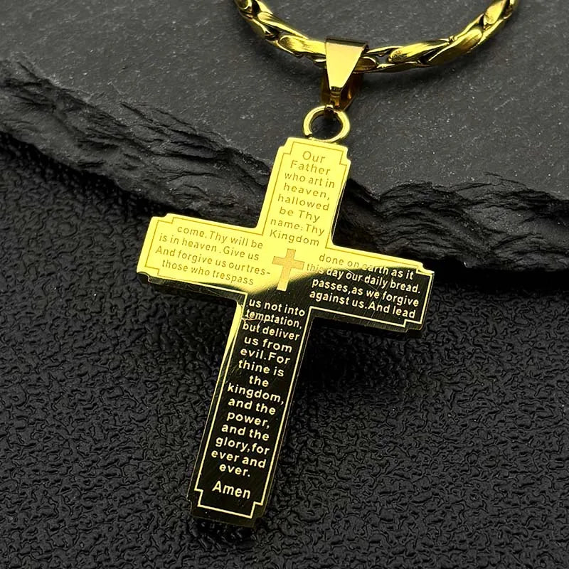 Christian Bible Jesus Cross Chain Necklace Stainless Steel Pendant Necklaces for Women Men Religious Prayer Amulet Jewelry Gift