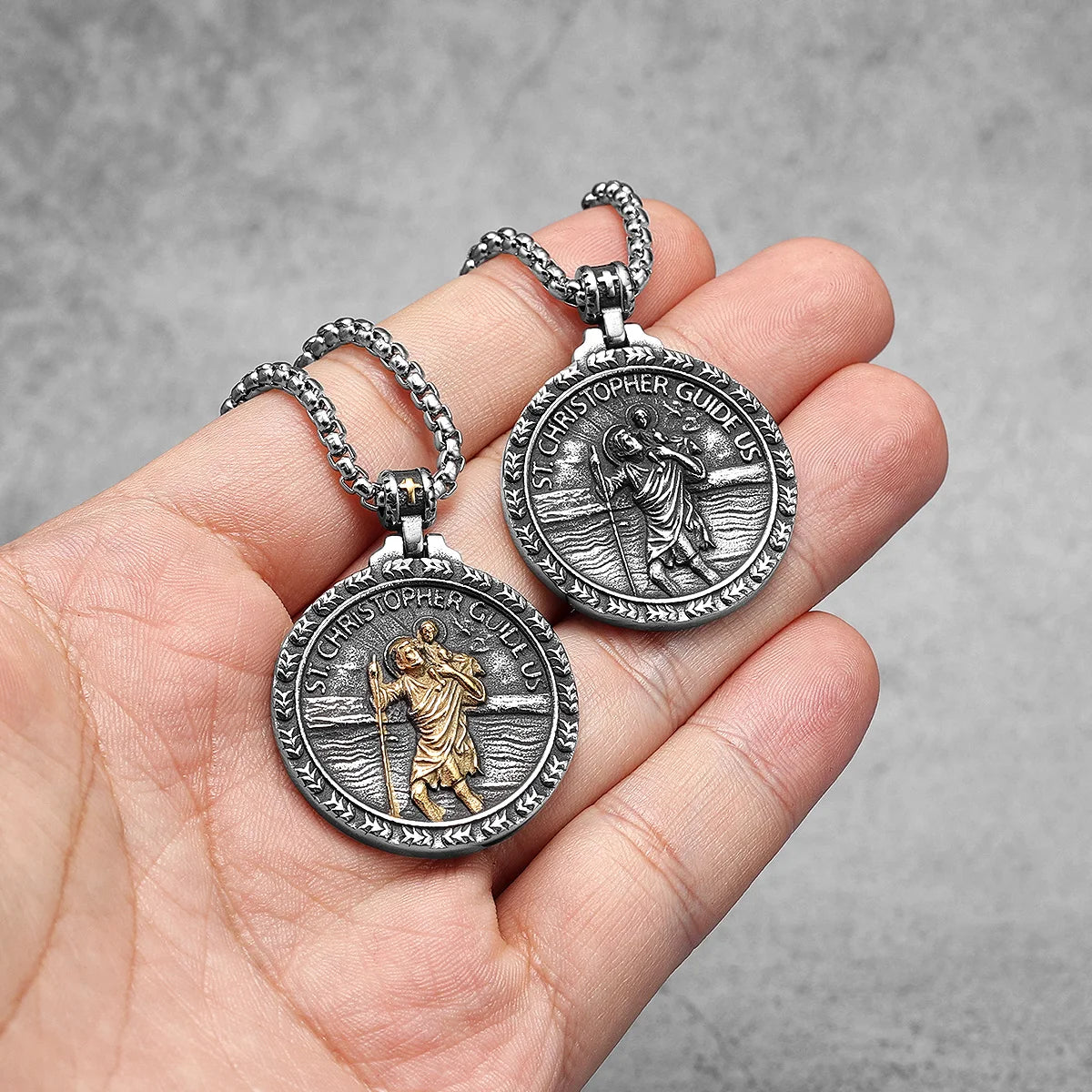 St.Christopher Exorcism Patron Stainless Steel Men Necklaces Pendant Chain Punk Stylish For Women Fashion Jewelry Gift Wholesale