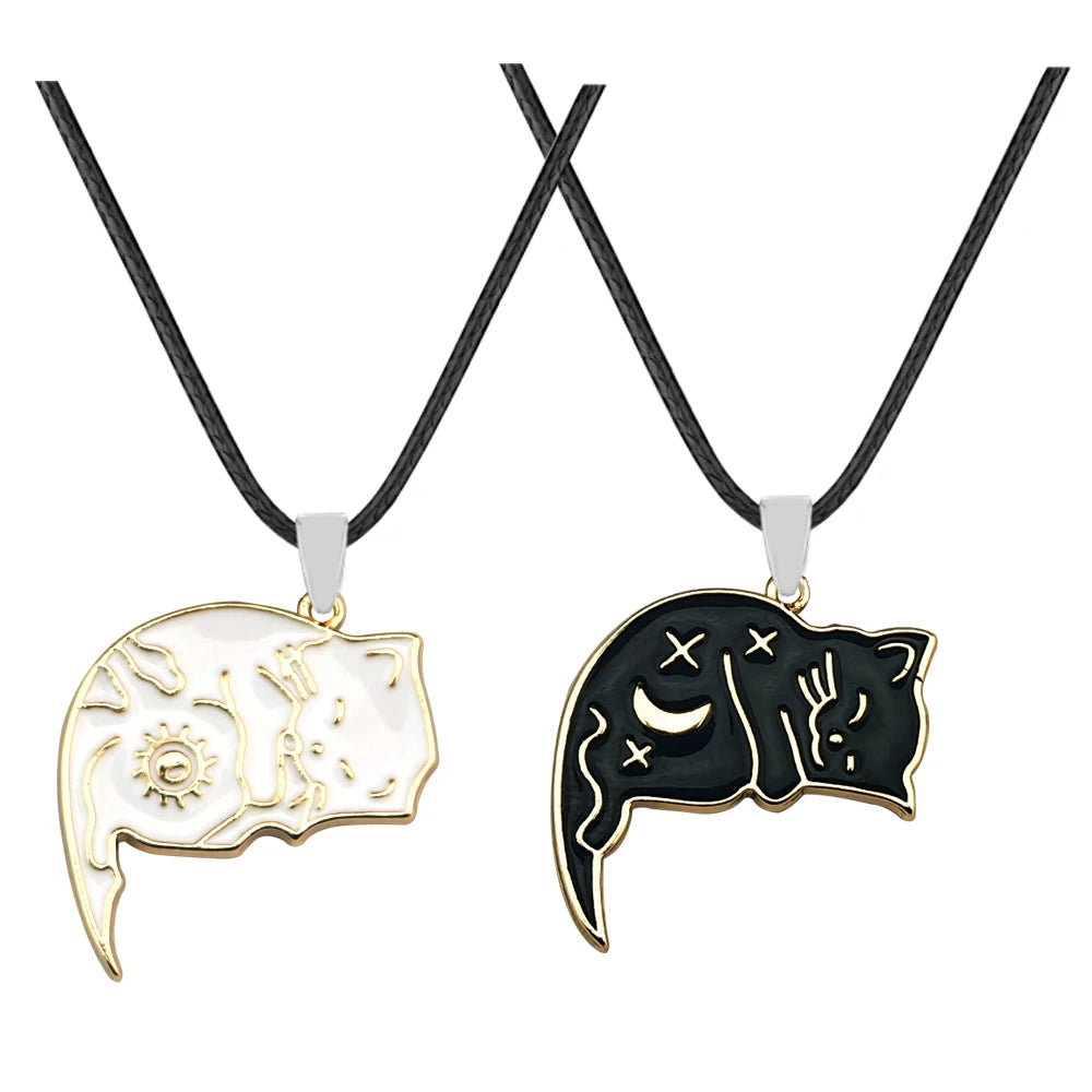 Cat Couple Necklaces For Lovers Yin Yang Animal Pendant Necklace Heart Couples Friendship Jewelry for Lovers Best Friends Gift