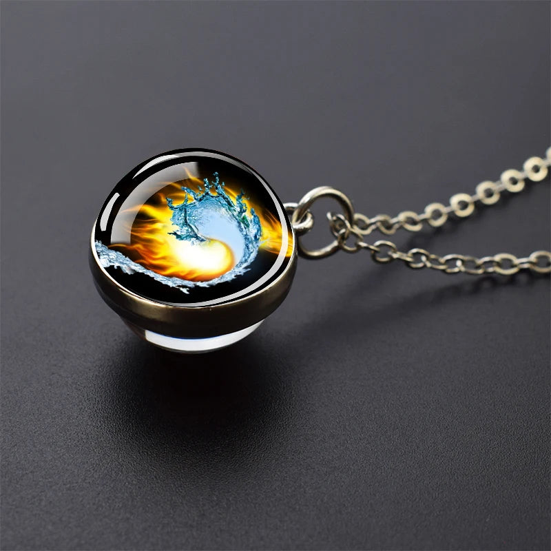 Ice and Fire Phoenix Yin Yang Aurora Necklaces Double Sided Glass Ball Pendant Fashion Chains Necklace Women Men Cool Jewelry