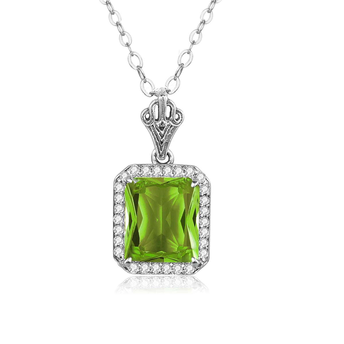 Green Emerald Pendant Necklaces For Women With Diamonds 925 Silver Jewelry Gemstone Boho Berloque Pendent Peridot