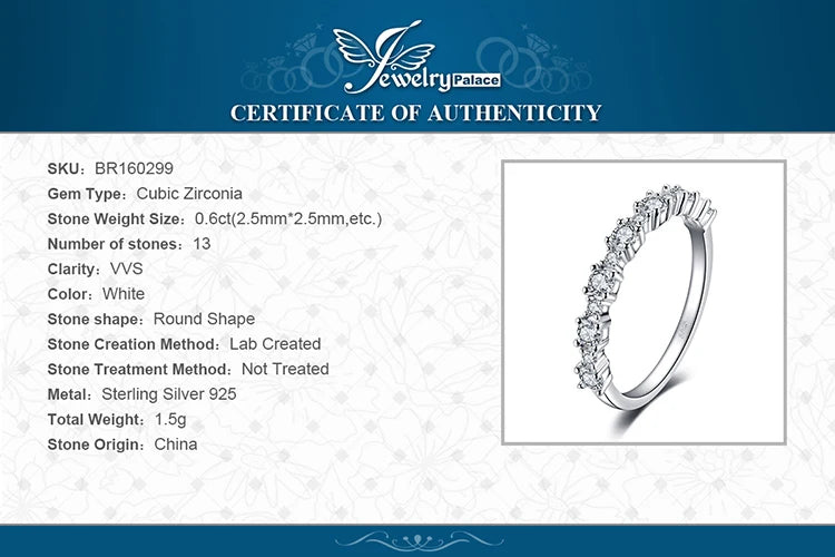 JewelryPalace 5A CZ Half Eternity Classic Design 925 Sterling Silver Wedding Engagement Band Ring for Woman Fashion Fine Jewelry