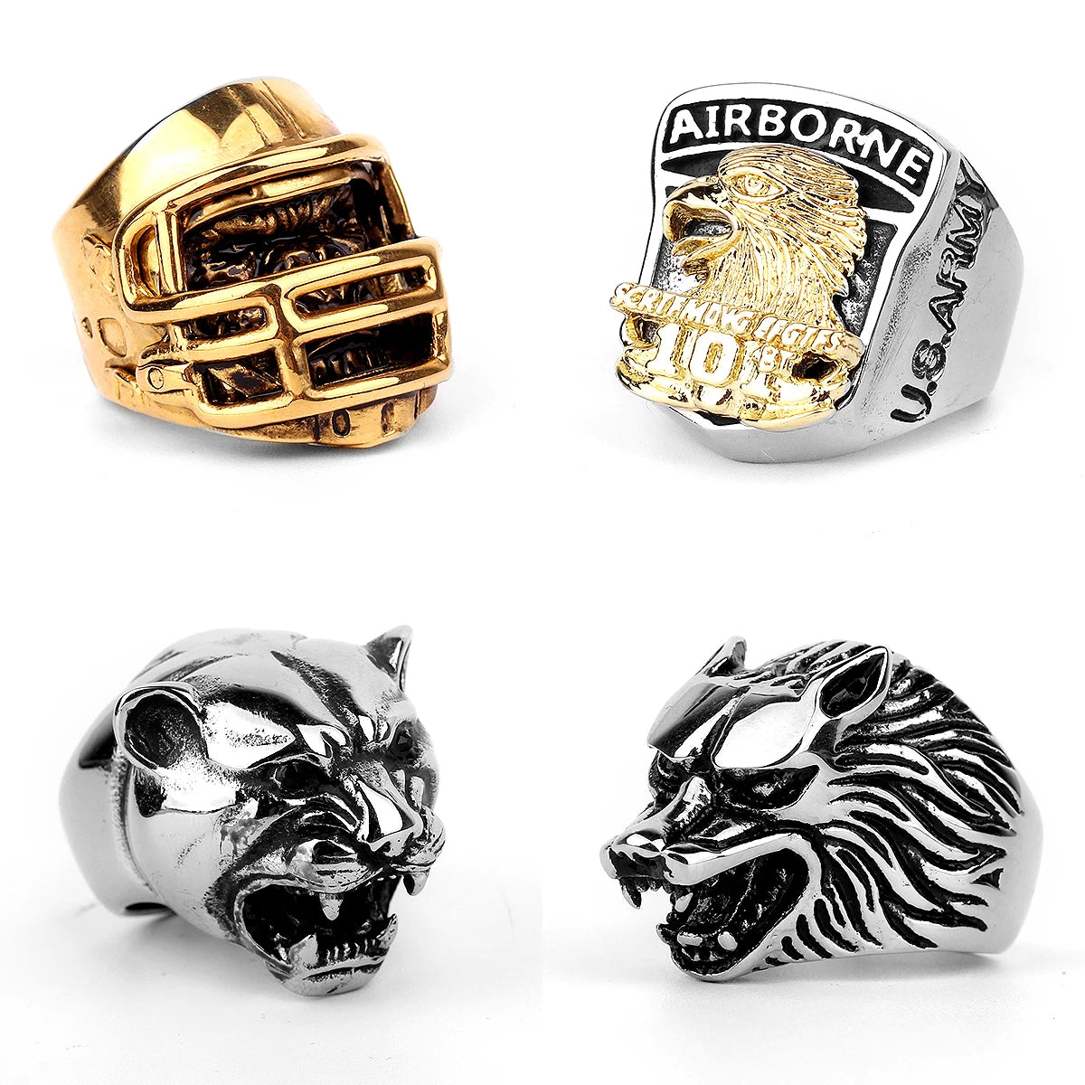 Stainless Steel Animal Men Rings Eagle Dog Dragon Bird Snake Punk Hip Hop Trendy For Male Boy Jewelry Creativity Gift Wholesale