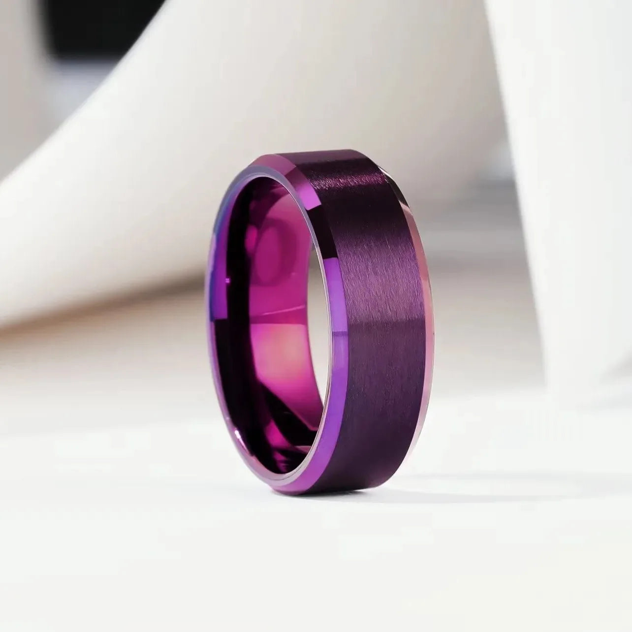 Simple 8mm Rainbow Color Stainless Steel Rings For Men Women Colorful Matte Brushed Men Rings Wedding Band Jewelry Drop Shipping