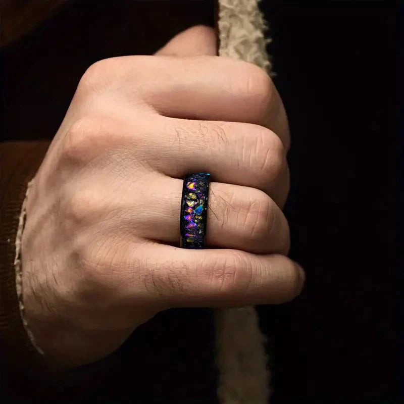 Fashion 8mm Men Stainless Steel Rings Inlay Galaxy Style Colorful Abalone Shell Rings For Men Wedding Engagement Band Jewelry