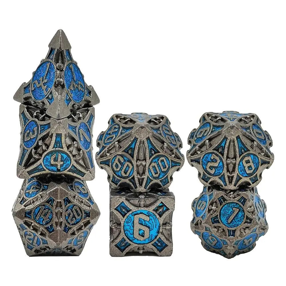 7Pcs Metal Hollow Dice Set Hollow Polyhedral Metal Dices Table Games Accessory For D&d DND D6 D8 D10 D12 D20