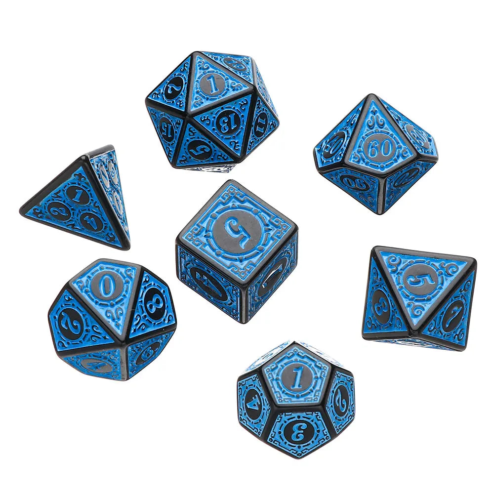 7Pcs Metal Polyhedral Dice Set Cool Metal Dices Table Games Accessory For D&d DND D6 D8 D10 D12 D20 E1 - Plastic