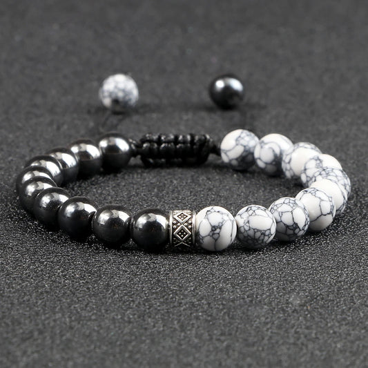 Fashion Black White Beaded Bracelets For Men 8mm Natural White Howlite Stone Beads Bracelet Women Meditation Prayer Jewelry Gift