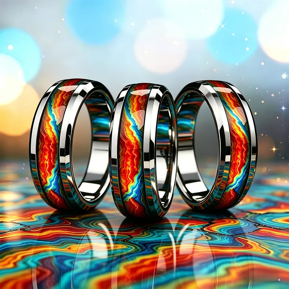 Fashion Men's Stainless Steel Ring with Flame Gradient Inlay Suitable for Daily Wear & Special Occasions, Gift for Him Non-Fade