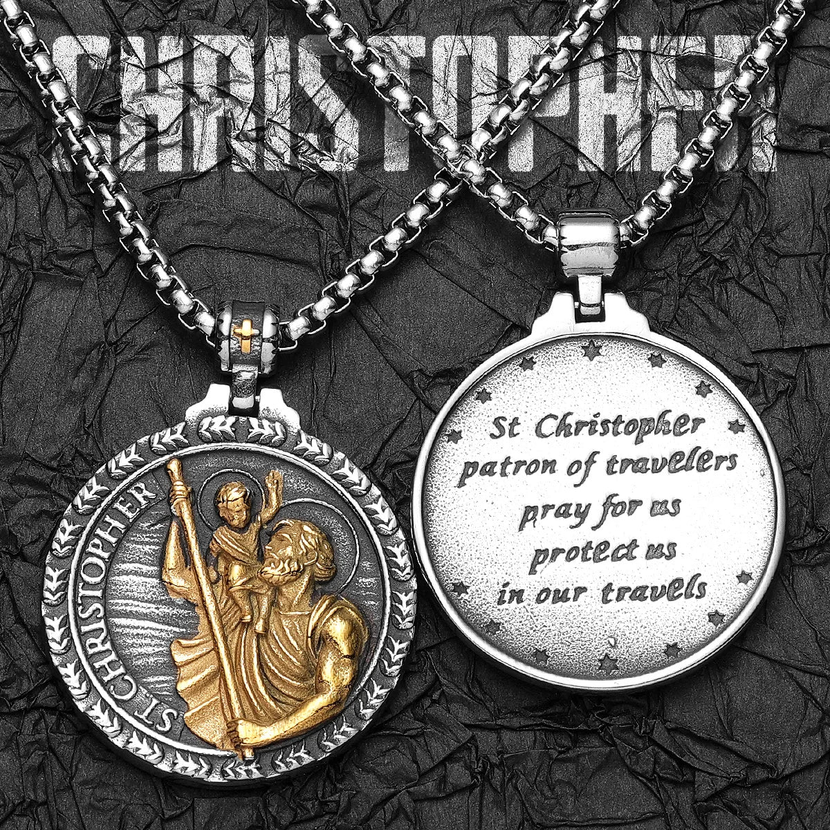 Exorcism Patron St.Christopher Amulets Stainless Steel Men Necklaces Pendant Chain Punk Women Fashion Jewelry Gifts Wholesale