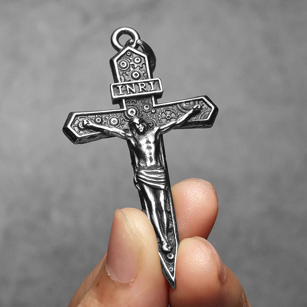 INRI Jesus Cross Exorcism Amulets Stainless Steel Men Necklaces Pendant Chain Punk For Women Fashion Jewelry Gifts Wholesale