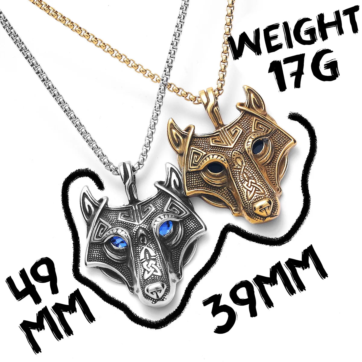 Viking Wolf Gemstone Men Necklaces With Pendant Stainless Steel Jewelry For Male Women Punk Hip Hop Accessories Gifts Wholesale