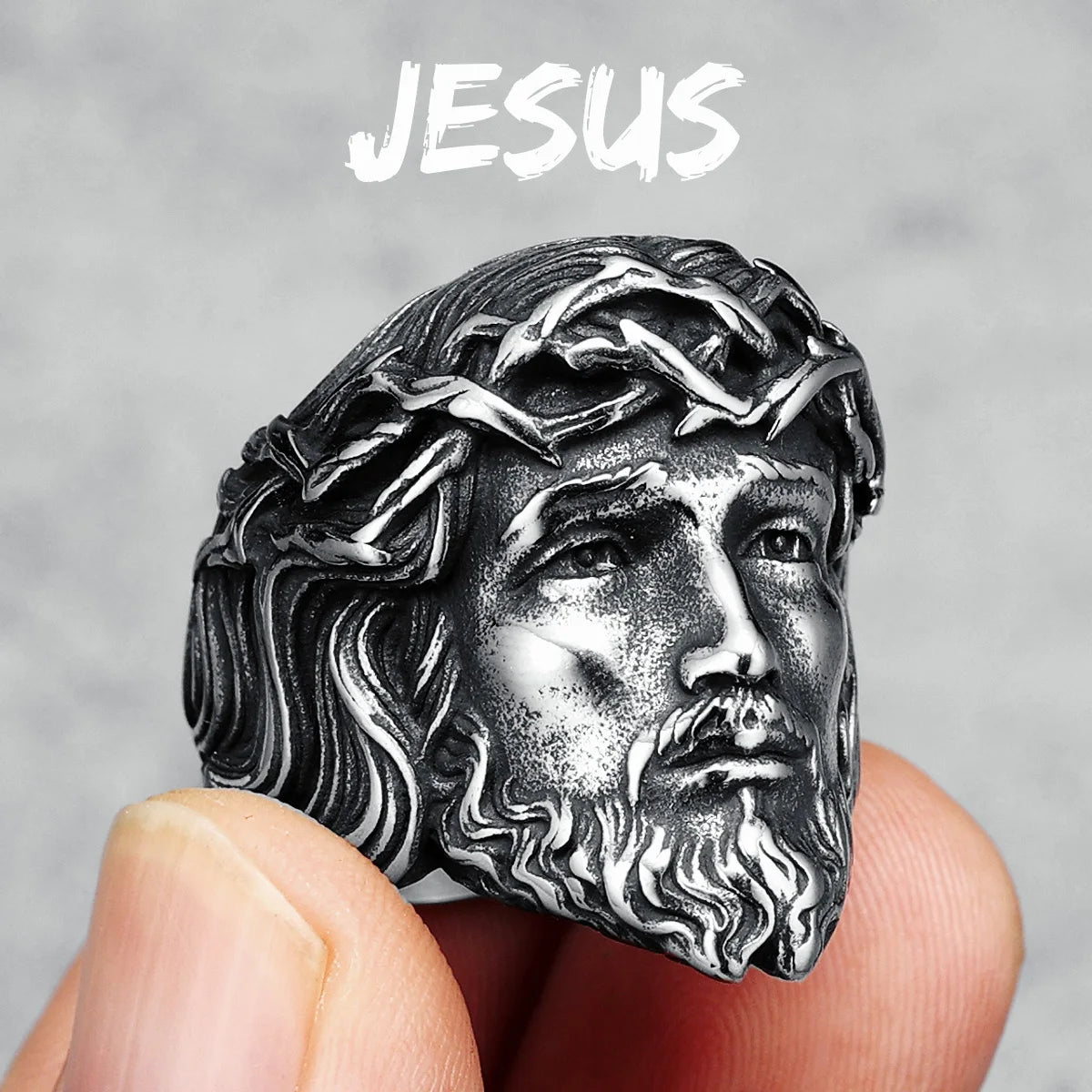 316L Stainless Steel Men Ring Christian Jesus Face Rings Religion Amulet Punk Rock for Male Biker Boyfriend Jewelry Best Gift
