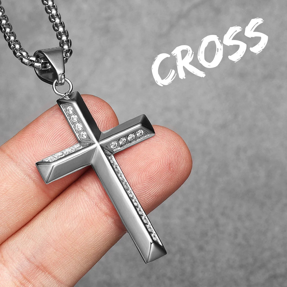 Simple Gemstone Cross Stainless Steel Men Necklaces Pendant Chain Punk For Women Fashion Jewelry Gifts Wholesale Dropshiping