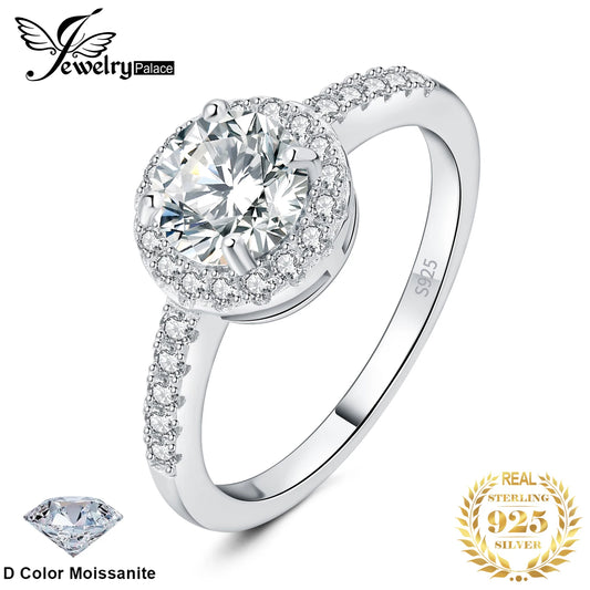 JewelryPalace Moissanite D Color 1ct Round 925 Sterling Silver Wedding Engagement Halo Ring for Woman Yellow Rose Gold Plated