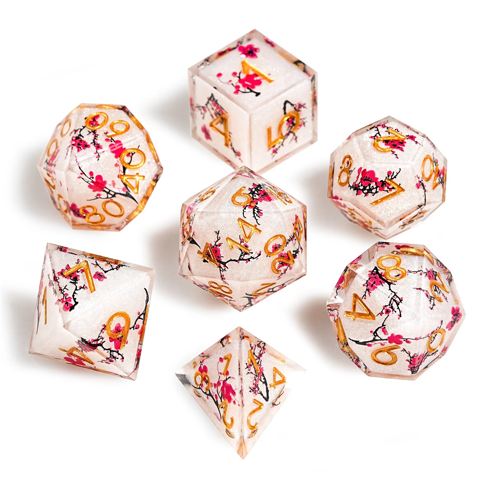 1-7pcs DND Chinese Plum Blossom Solid Resin Golden Word Dice Set Multi-sided Polyhedral Dice for D&D COC Role RPG Table Game