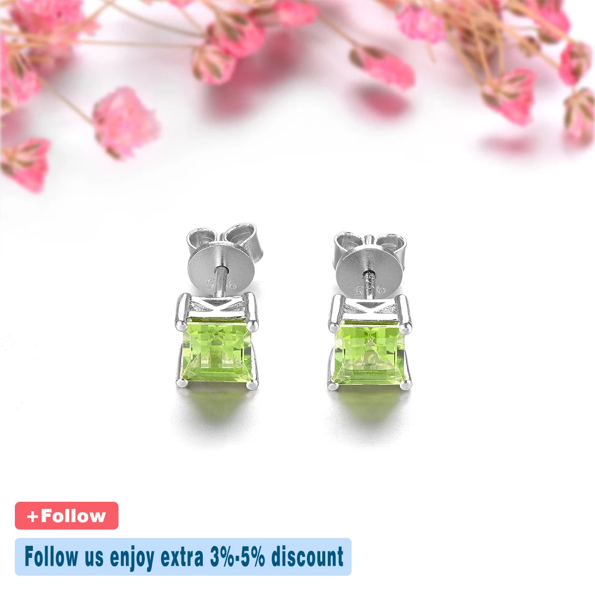 Natural Peridot Silver Stud Earring 1.2 Carats Square Cut Genuine Gemstone Women Classic Birthday Gifts S925 Top Quality