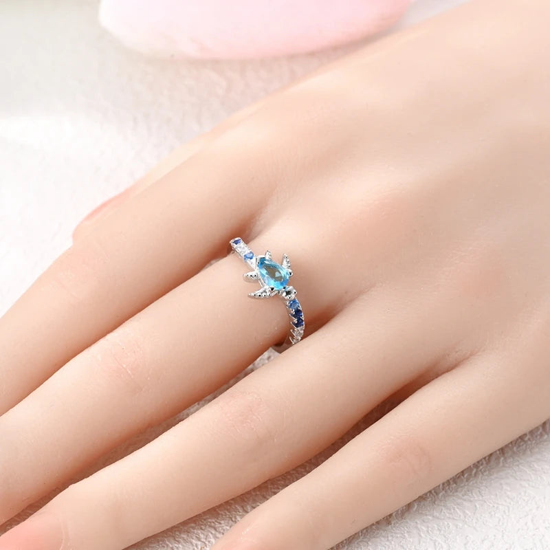 Original 925 Sterling Silver Ring Sea Turtle Roaming Closed Rings For Women Girls Jewelry Birthday Anniversary Gifts