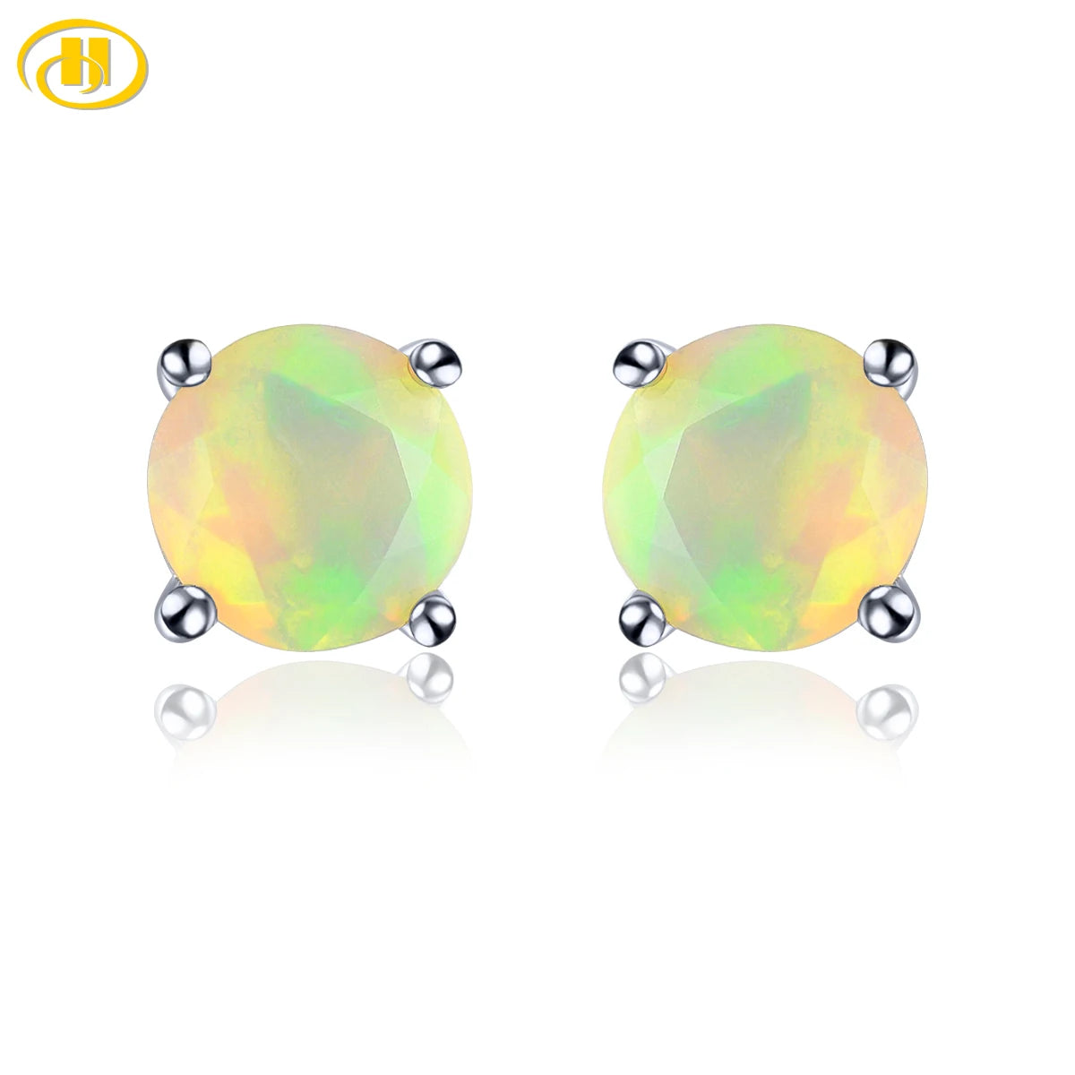 Natural Multicolor Opal Stering Silver Stud Earring Faced Round 4mm Women S925 Fine Jewelry Birthday Party New Year Gifts Default Title