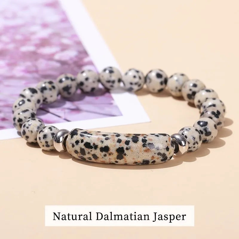 JD Natural Stone Tiger Eye Amethyst Rectangle Bar Charm Bracelet Women Men Healing Stone Powder Crystal Rough Chakra Jewelry