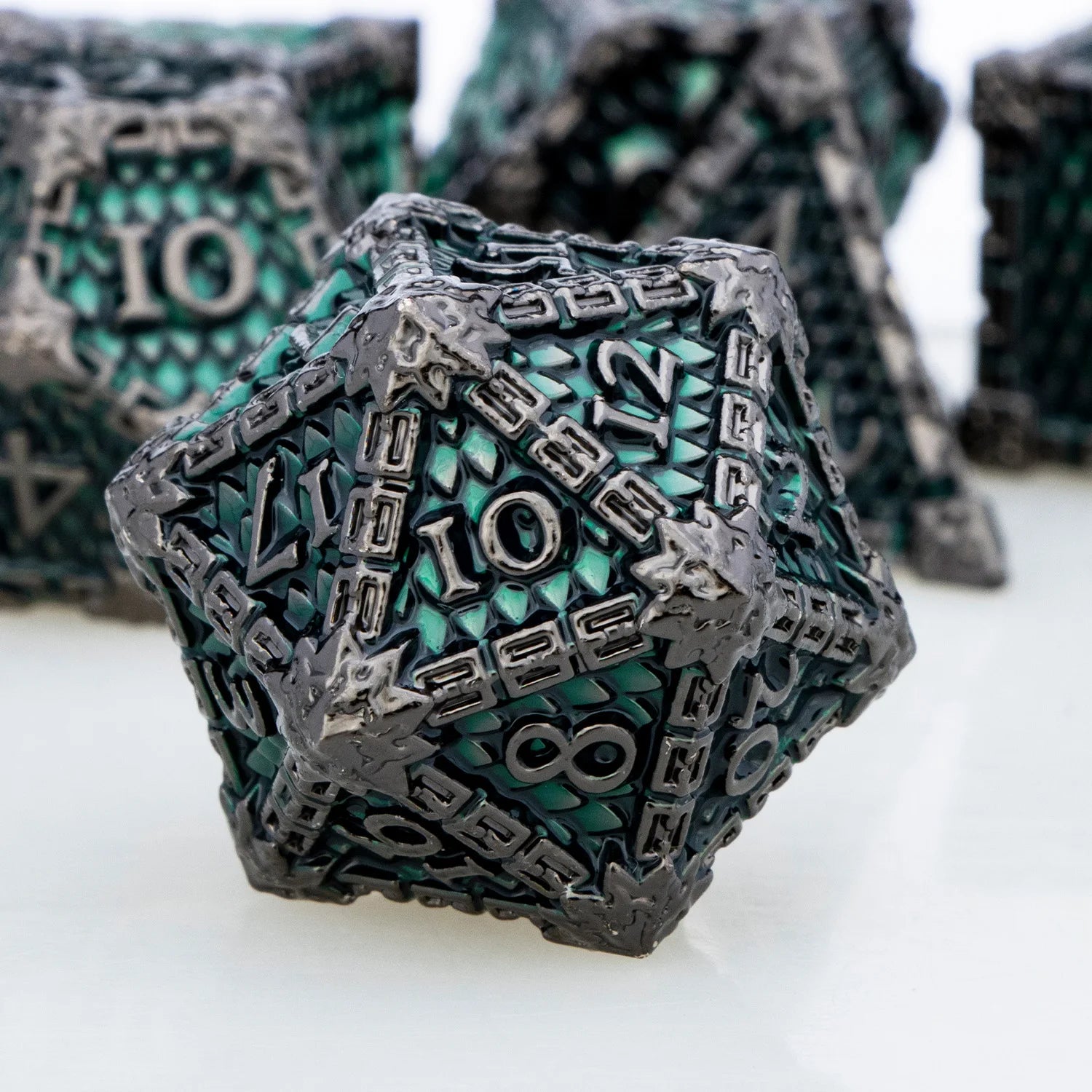 DND Metal Dice Set Dragon Scale D&D Dice Dungeon and Dragon Role Playing Games Black Green Polyhedral Dice RPG D and D Dice