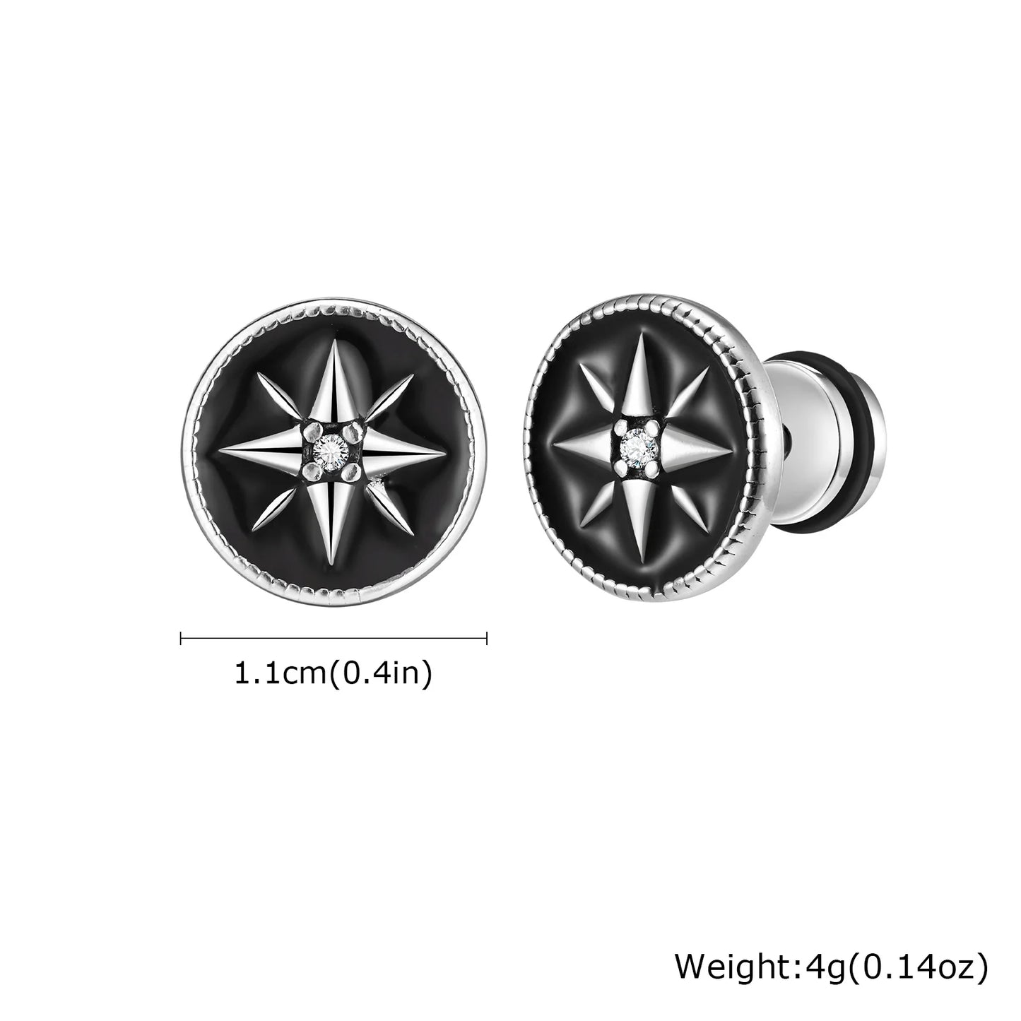 Vintage Men's Compass Stud Earrings,Stainless Steel Eight-pointed Star Round Metal Stud Earrings,Trendy Classic Jewelry Gifts