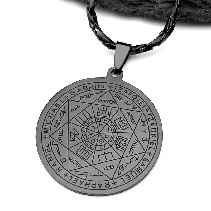 Seven Archangels Amulet Stainless Steel Necklaces Men Seal of Salomon Talisman Christian Protection Jewelry collar hombre N1162