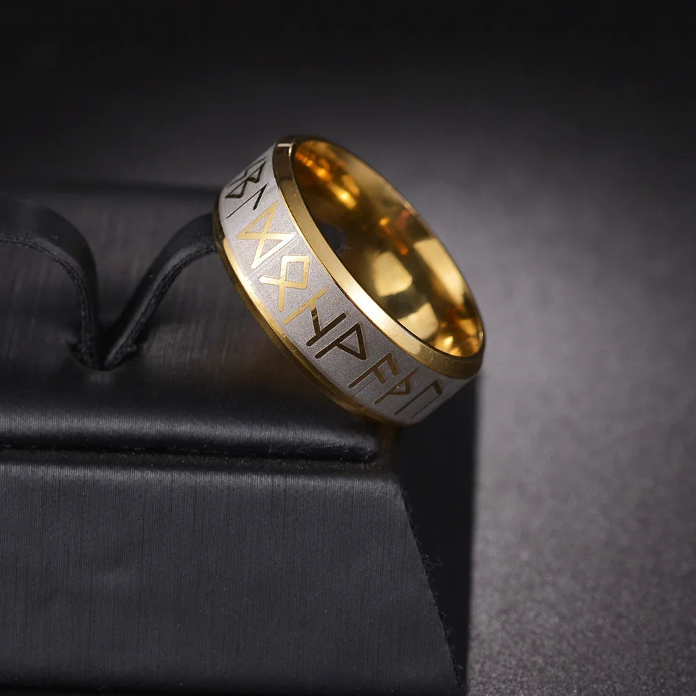 Vintage Odin Norse Viking Amulet Rune Rings For Men Women High Quality 8mm Men Stainless Steel Ring Couple Wedding Party Jewelry