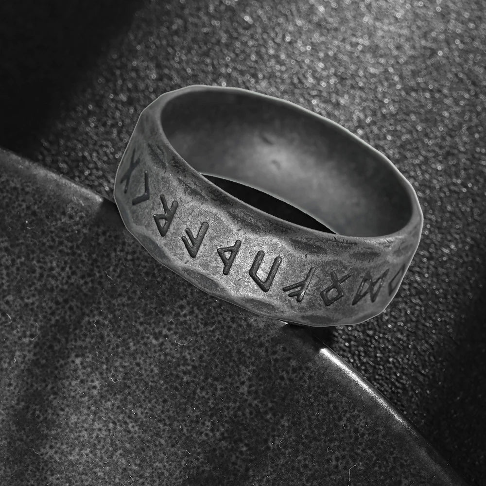 Hiphop 8/10/12mm Antique Silver Color Stainless Steel Rings For Men Women Retro Viking Rune Ring Punk Gothic Rock Biker Jewelry