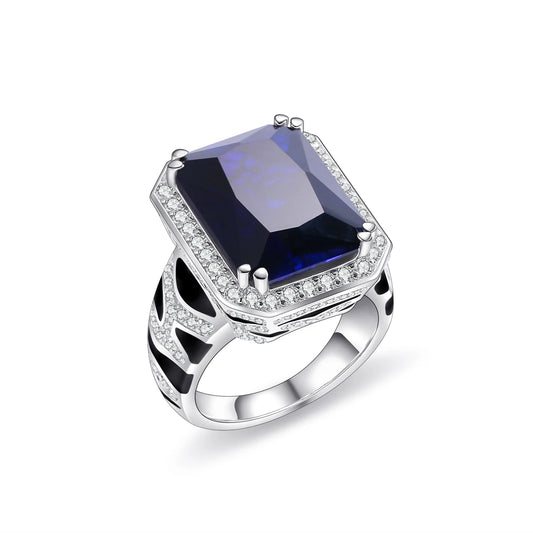 Anillo GEM'S BALLET con elemento tigre OCT de 12 x 16 mm, zafiro azul de laboratorio, anillo llamativo en plata de ley 925, regalo para ella, joyería fina