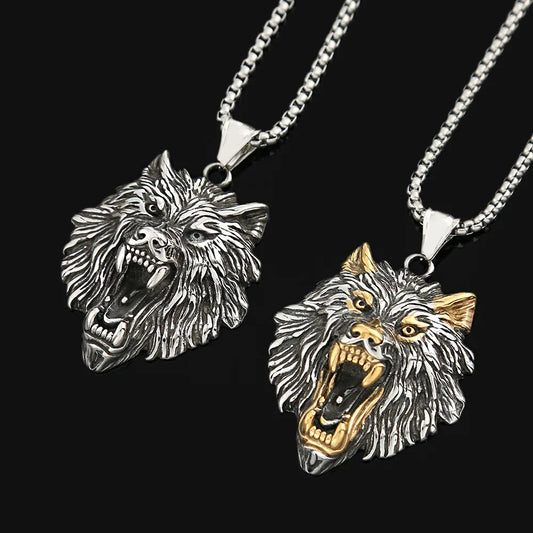 316L Steel Lion Necklace for Men - Viking Warrior Pendant Jewelry, Retro Punk Rock Amulet Gift, Gothic Biker Animal Accessories