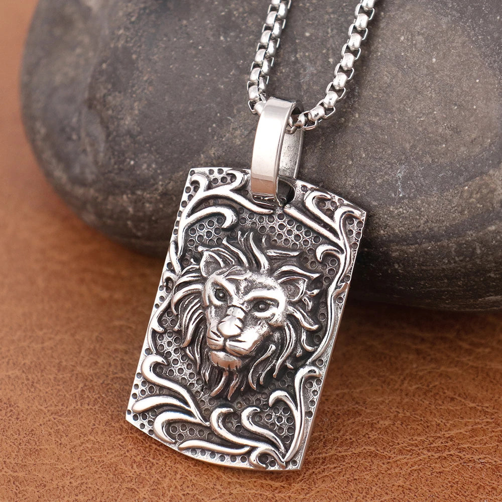 Men Stainless Steel Lion Necklaces Vintage Punk Animal Pendant Men's Unique Domineering Biker Amulet Jewelry Gifts Dropshipping