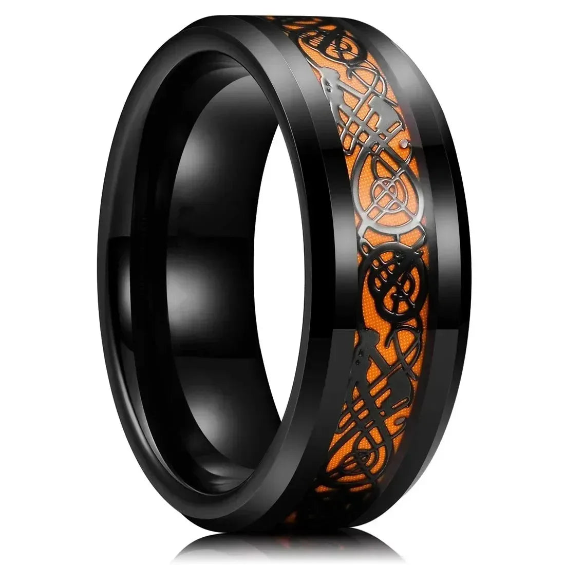 Fashion 8mm Men Stainless Steel Rings Inlaid Black Blue Red Carbon Fiber Rings For Men Wedding Engagement Party Jewelry Gifts