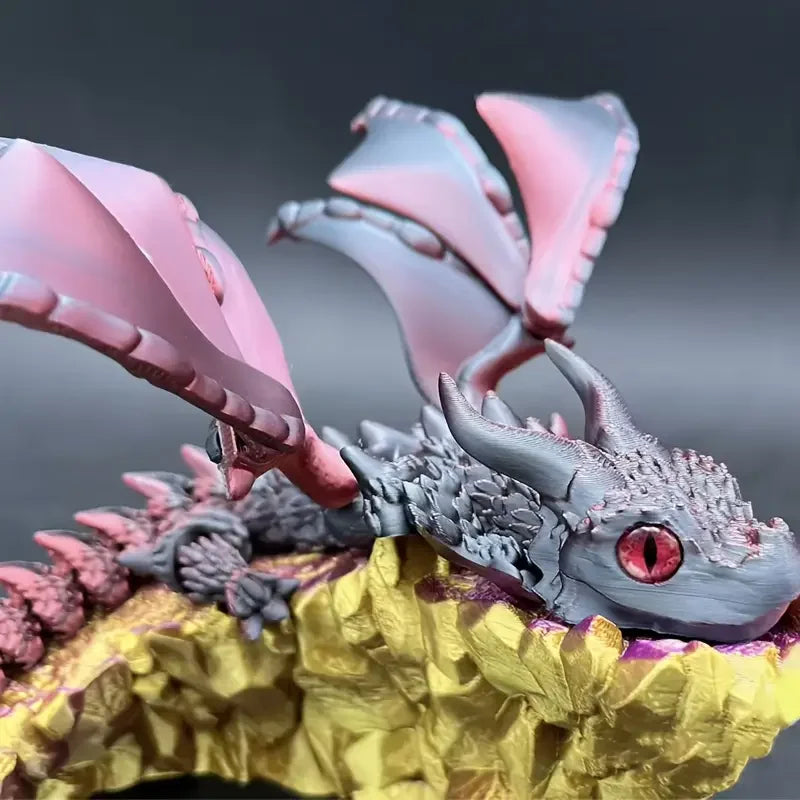 1pc 3D Printed Winged Carriage Dragon Figurine With Random Eyes, Art Deco Resin Dragon Sculpture, Tabletop Animal Theme Decor