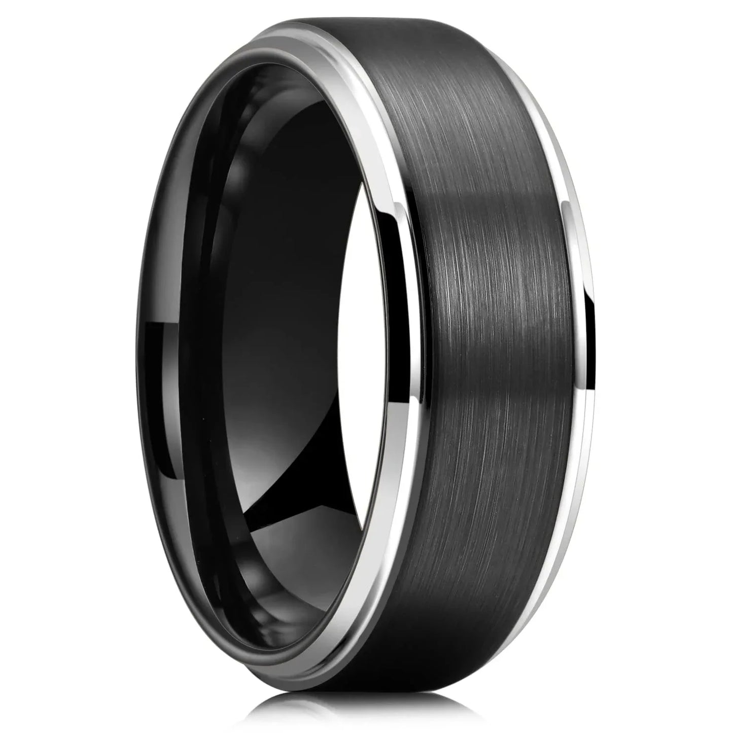 Fashion 8mm Black Brushed Stainless Steel Rings for Men Silver Color Step Edge Men Promise Rings Wedding Party Jewelry Gifts