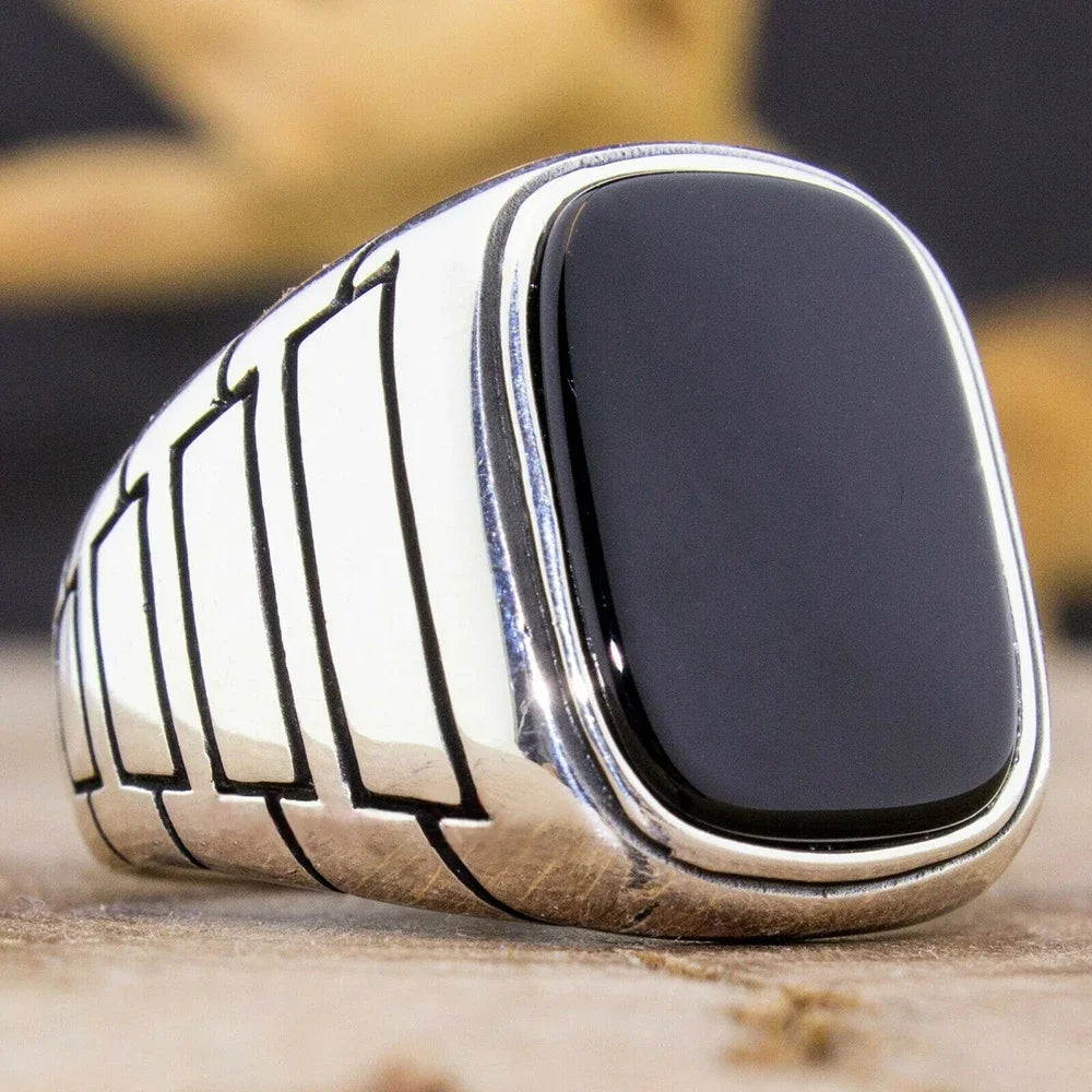 New Retro Handmade Turkish Rings for Men Vintage Double Swords Black Zircon Rings Punk 2024 Trendy Islamic Religious Muslim