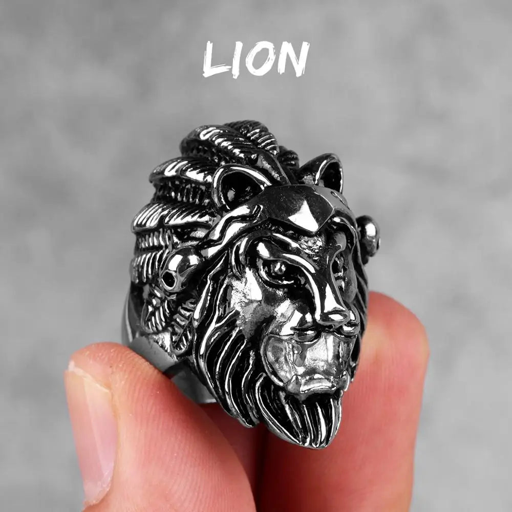Stainless Steel Animal Men Rings Eagle Dog Dragon Bird Snake Punk Hip Hop Trendy For Male Boy Jewelry Creativity Gift Wholesale