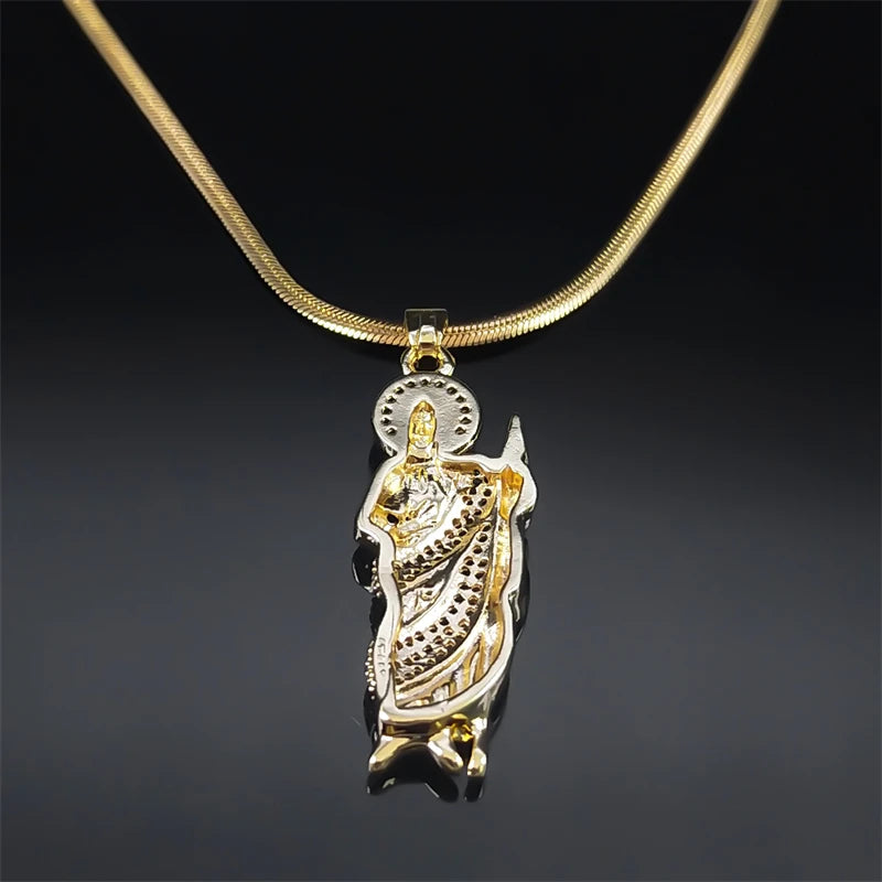 San Judas Tadeo Necklace Zircon Copper Religion Pendant Stainless Steel Snake Chain Saint Jude Thaddeus Necklaces Jewelry NGG43