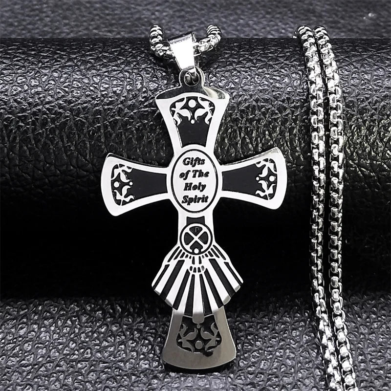 Christian Christ Eucharist Halo Grape Juice Cross Necklace Stainless Steel Men Women Catholic Holy Spirit Church Chain Jewelry