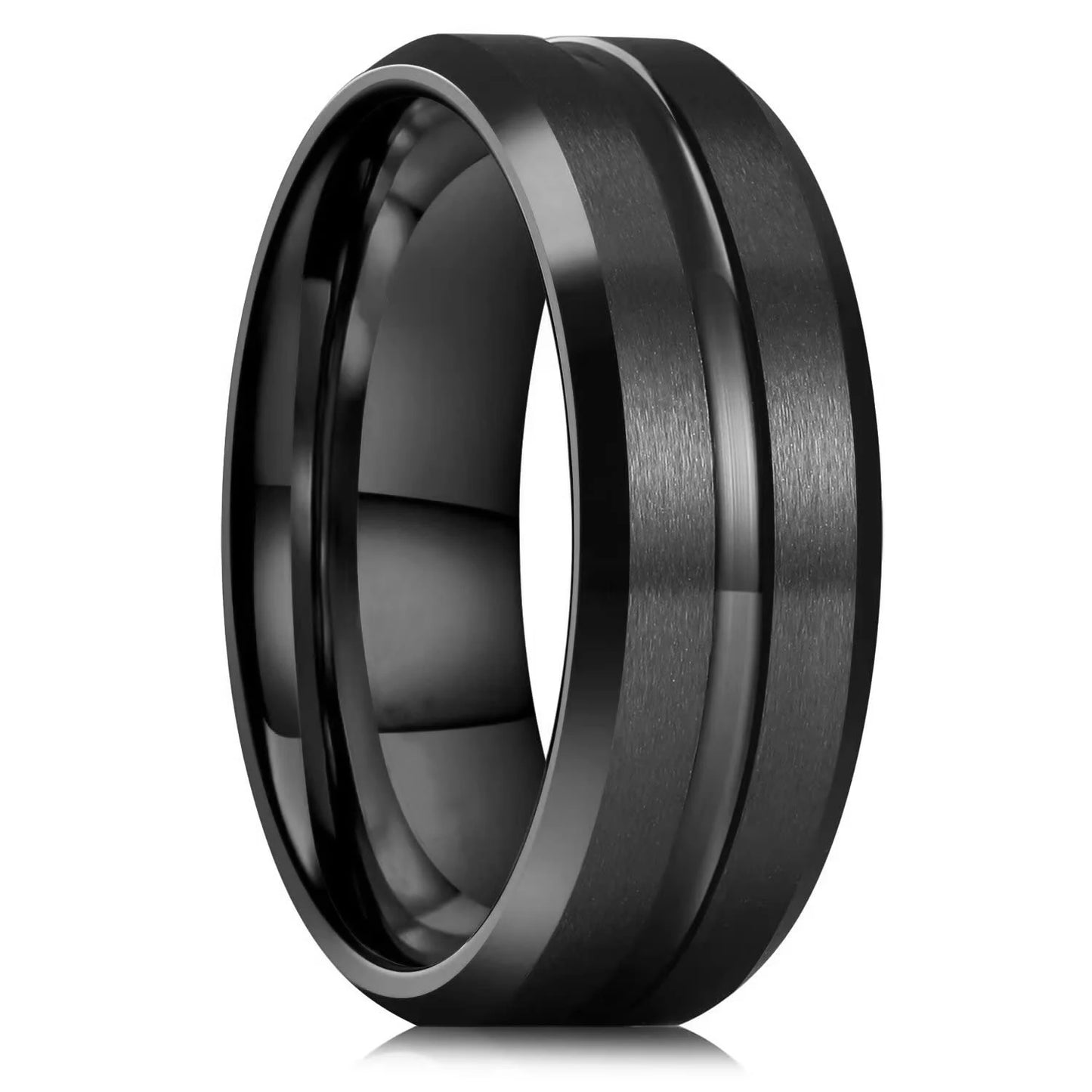 Fashio Men Rings Black Titanium Stainless Steel Rings For Men Women Brick Pattern Finish Beveled Edge Wedding Ring Party Jewelry