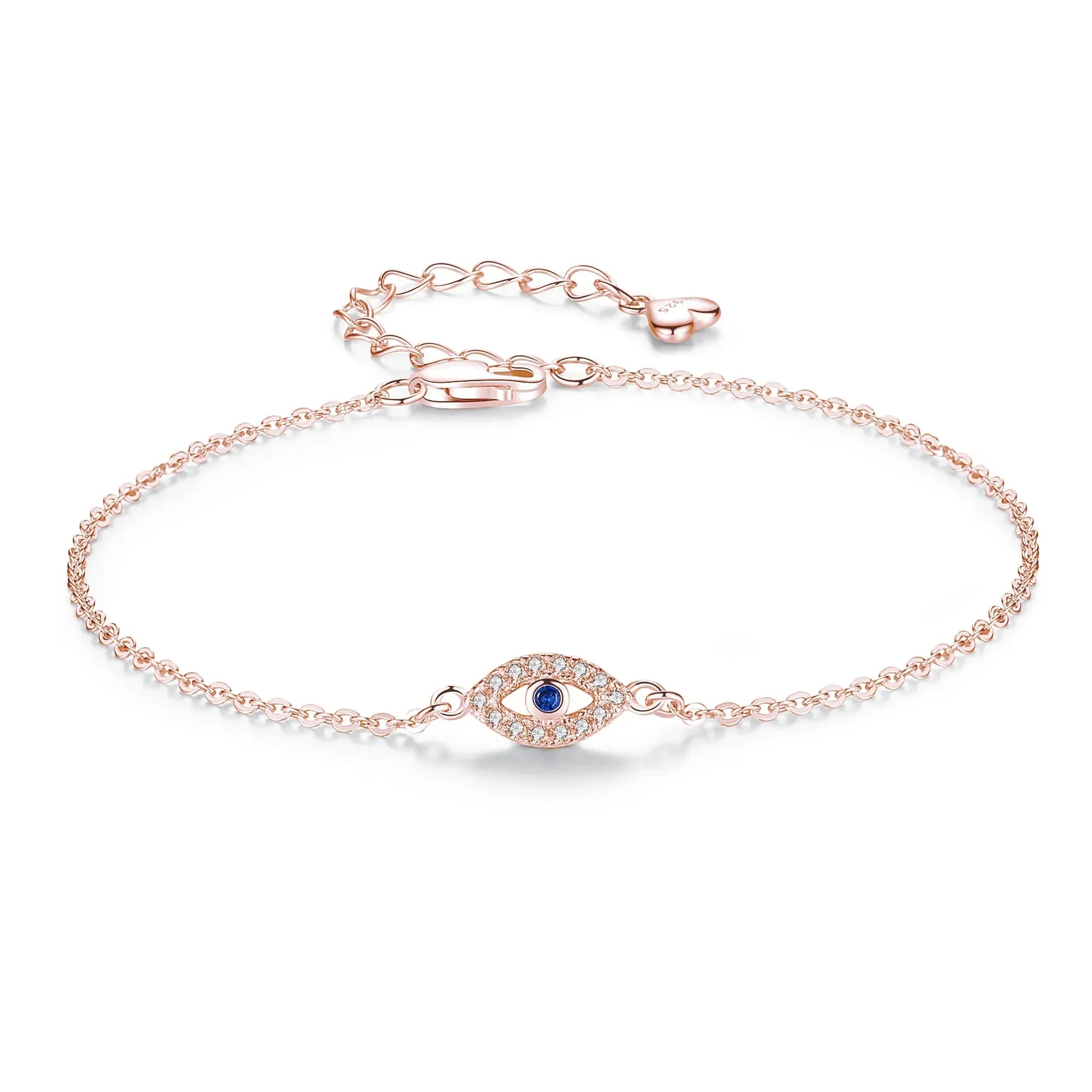 KALETINE Lucky Evil Eye Bracelet 925 Sterling Silver Bracelets for Women Blue Stone CZ Turkey Adjustable Men Jewelry KLTB099 Rose Gold Color Adjustable to 20CM