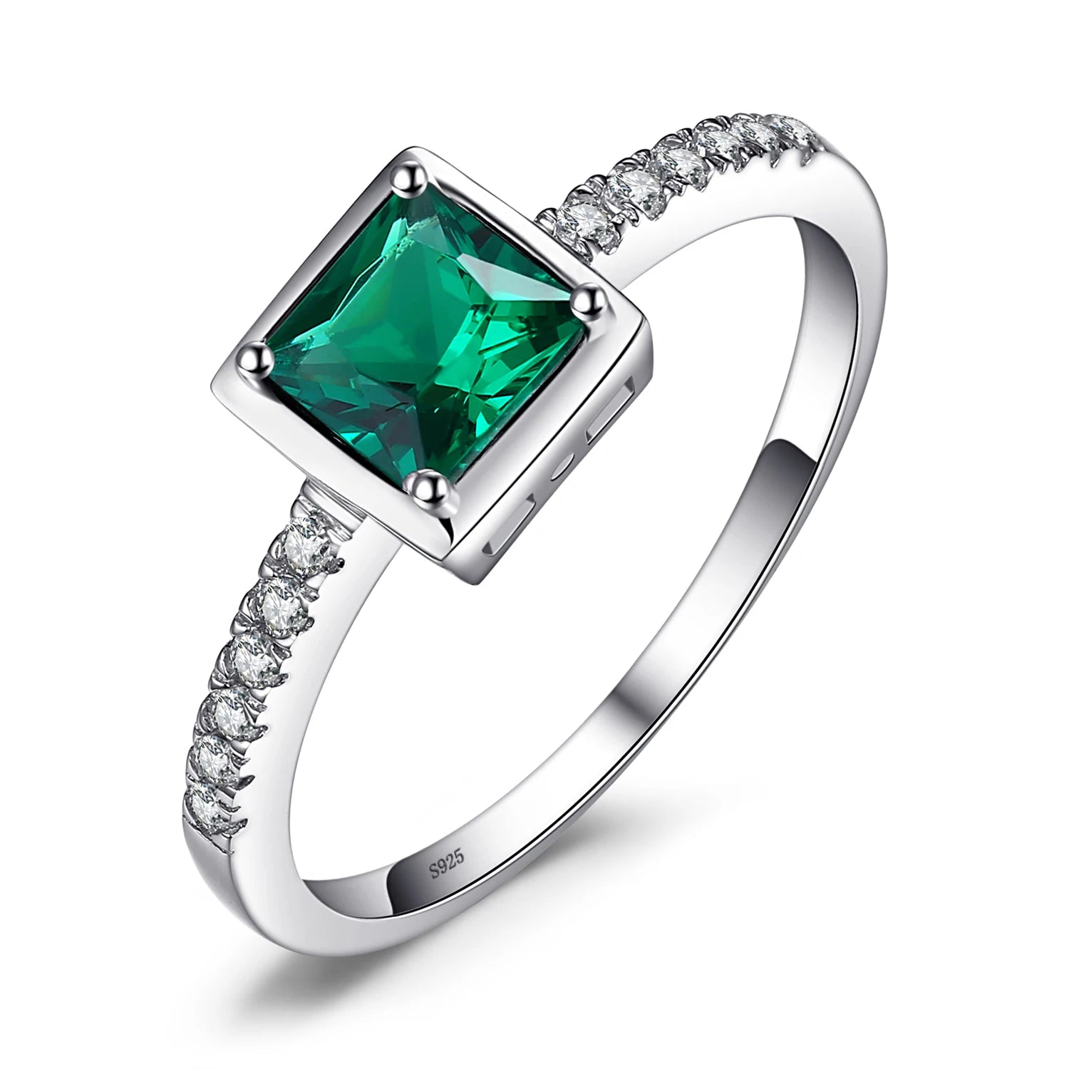 JewelryPalace Square Simulated Nano Emerald 925 Sterling Silver Ring for Women Trendy Gemstone Gift 925 Sterling Silver 7