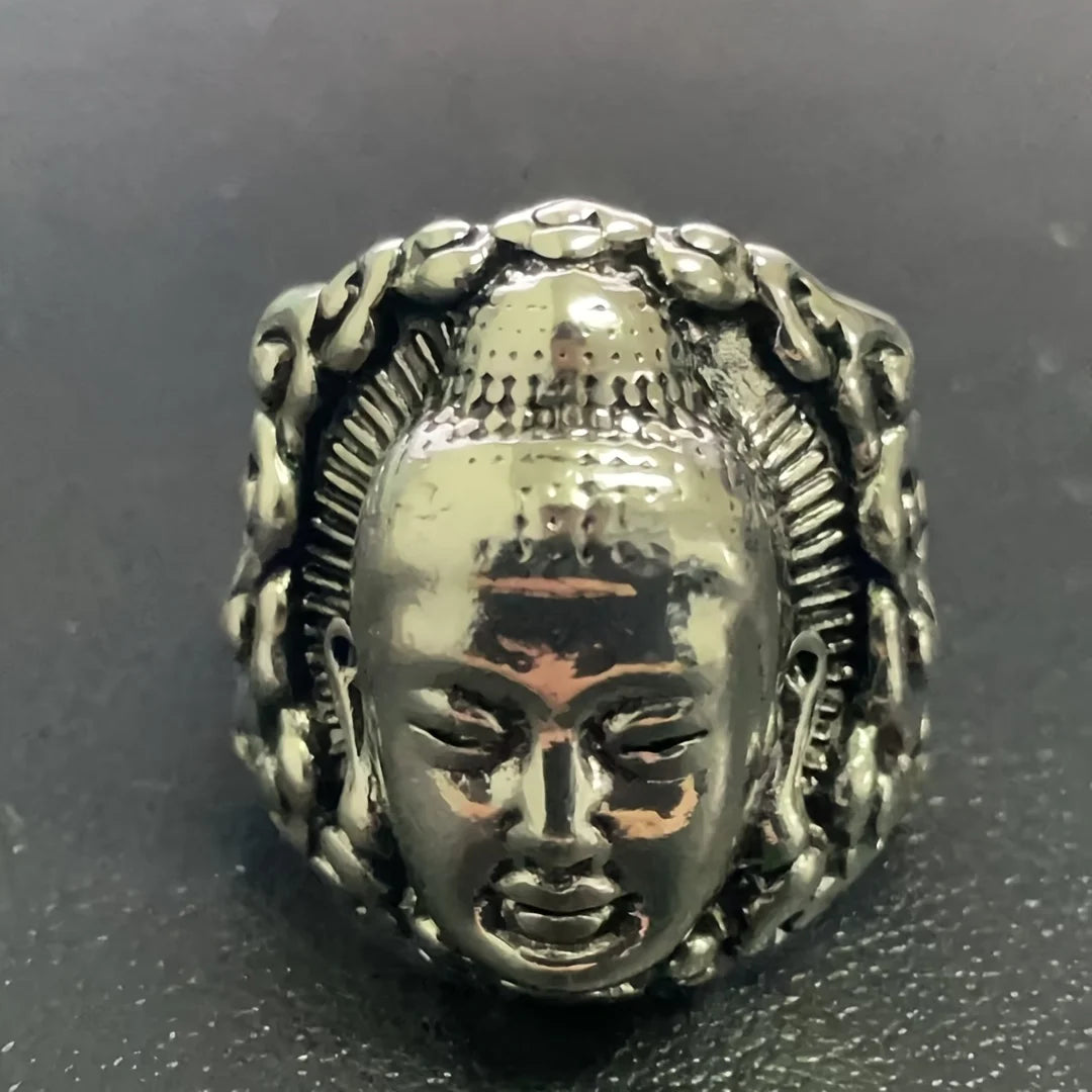 1pc silver Buddha's head alloy ring, fashion trend, handsome personality, adjustable size of fashion accessories, suitable for d