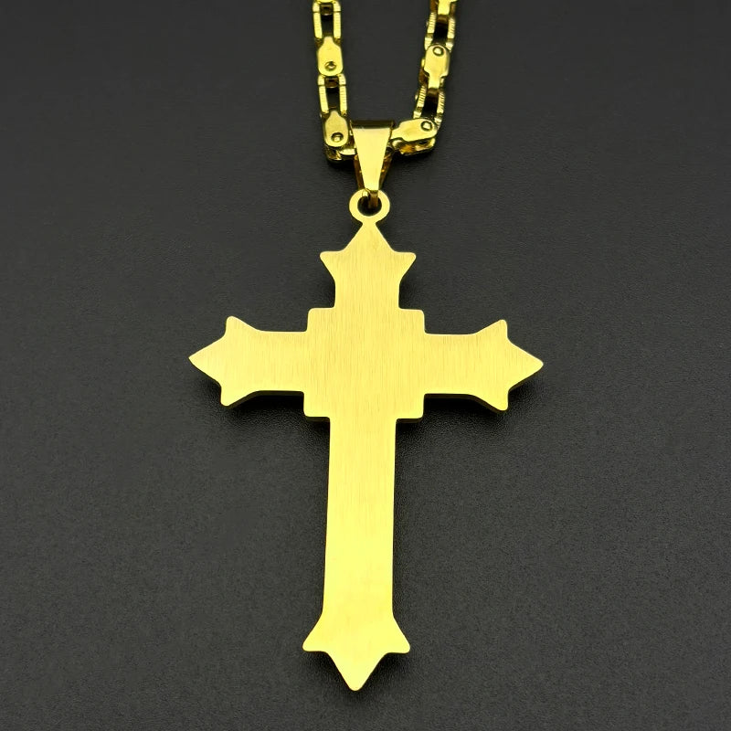 Simple Hip Hop Cross Pendant Necklace for Women Men Stainless Steel Gold Color Christian Punk Chain Amulet Jewelry Gift