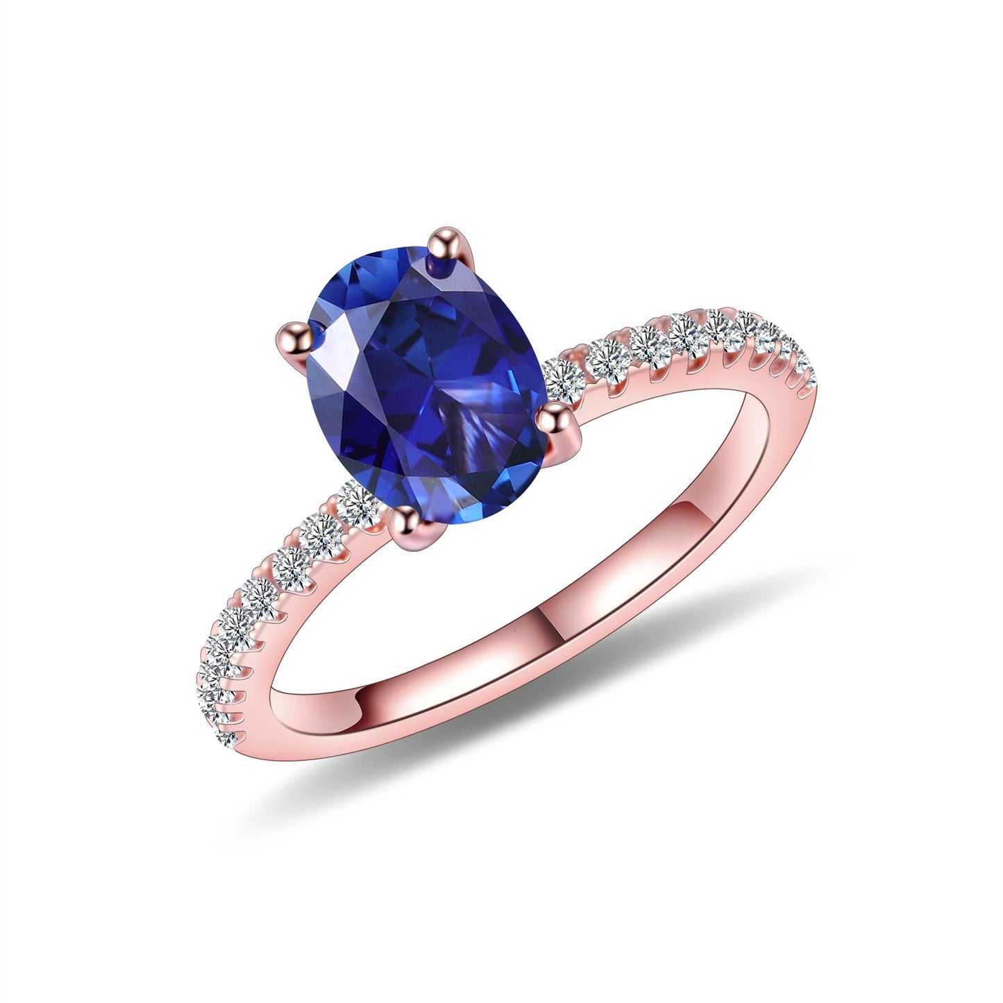 GEM'S BALLET Vintage Oval 8X10mm Lab Blue Sapphire Engagement Ring 925 Sterling Silver Rose Gold Rings Birthstone Jewelry lab Blue Sapphire -R|OV 8X10mm