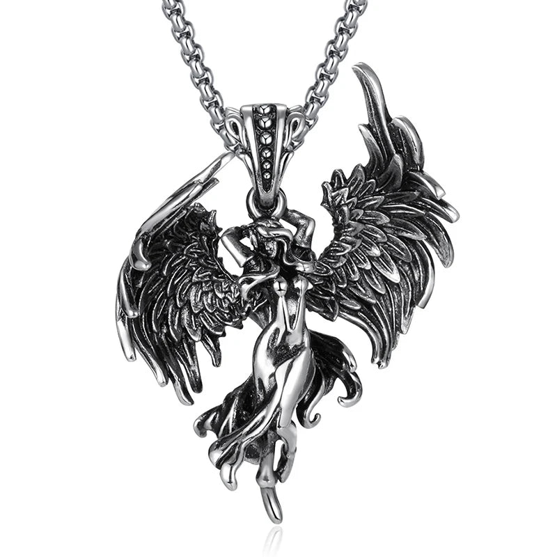 Fashion Stainless Steel Fallen Angel Necklace for Woman Punk Angel Wings Pendant Unique Simple Couple Gift Jewelry Accessories