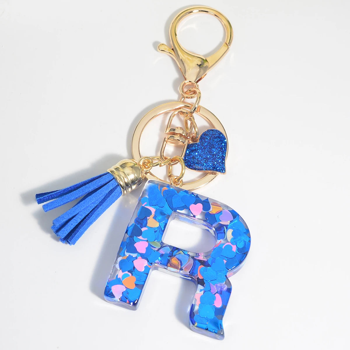26 Initials Letter Key Pendant with Blue Tassel Alloy Love Fashion Girls Handbag Glitter Gradient Resin Alphabet Keychain Charms R CHINA