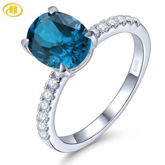 Natural Deep Blue Topaz Sterling Silver Rings 2.25 Carats Genuine Gemstone Oval Faced Cutting Classic Design Daily Fine Jewelrys